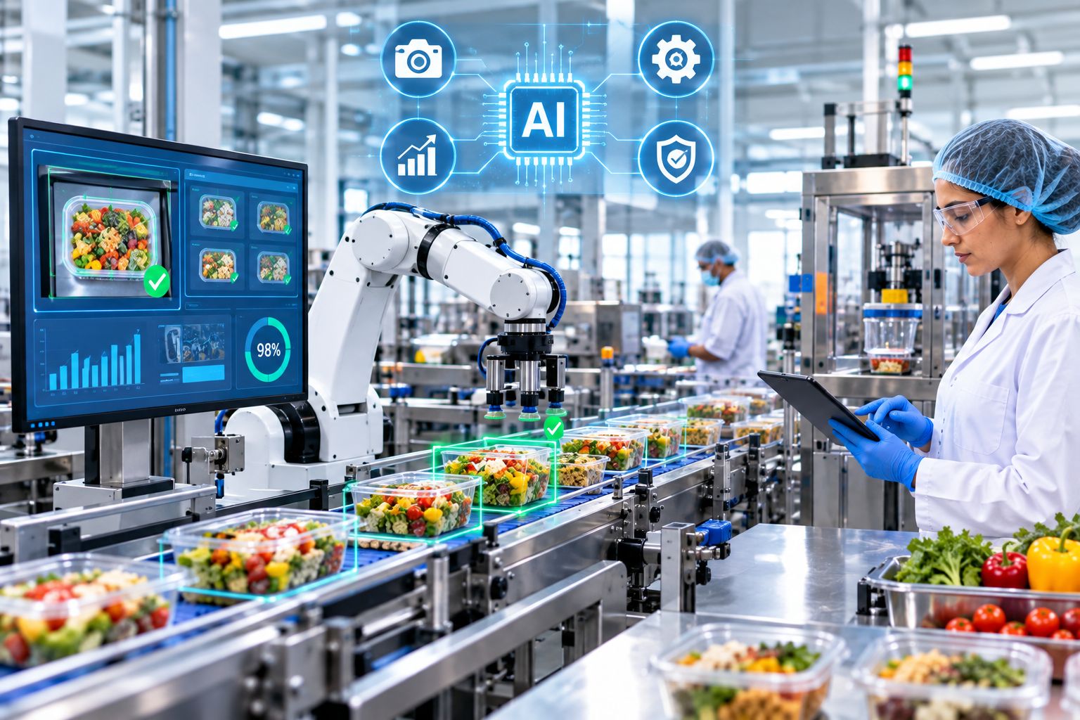 AI and automation technology used in modern food processing and manufacturing