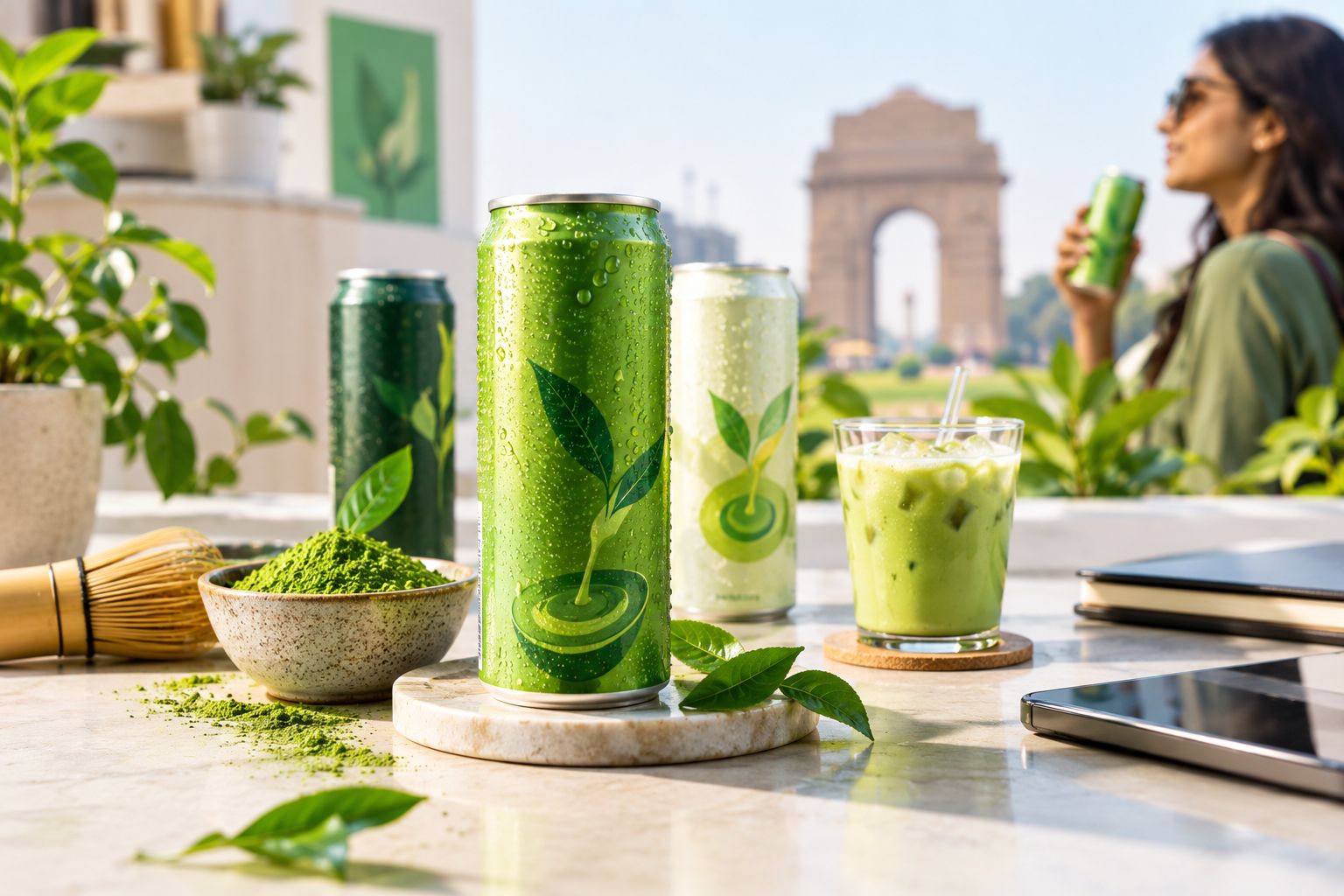 Canned matcha drinks reflecting the rising demand for matcha in India