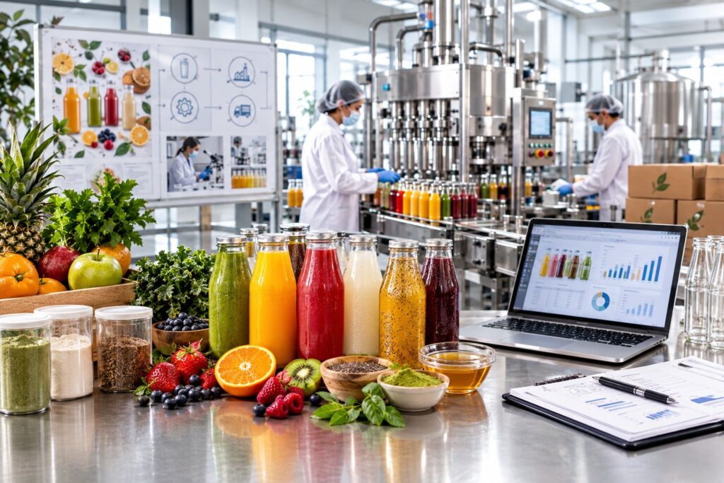 Beverage contract manufacturing process with production, bottling and packaging