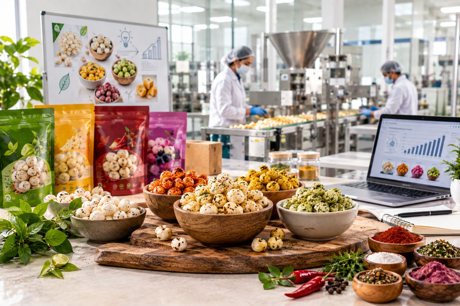 Flavoured makhana business setup with roasted fox nuts and seasoning