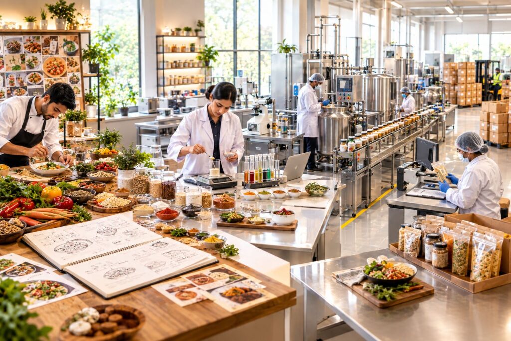 Food recipe development process from initial concept to commercial-scale production