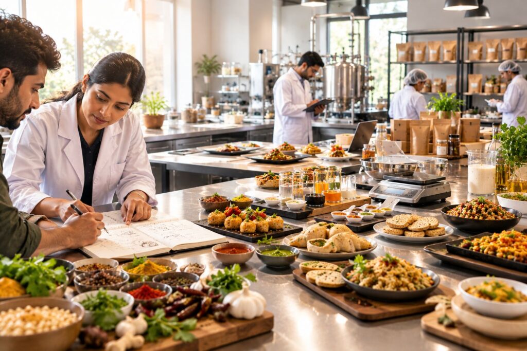 Food recipe development in India with ingredient selection, formulation and product testing