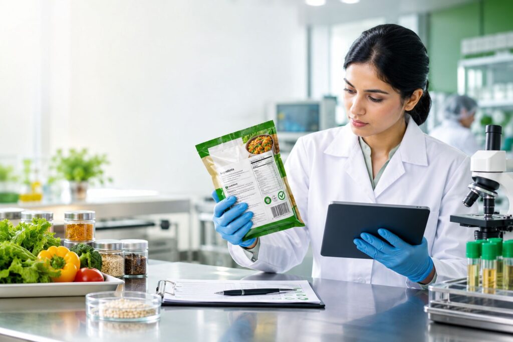 Food product labelling with FSSAI compliance information and nutritional details