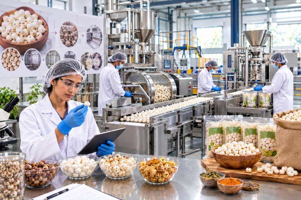 Makhana processing machinery for roasting, grading, seasoning and packaging fox nuts