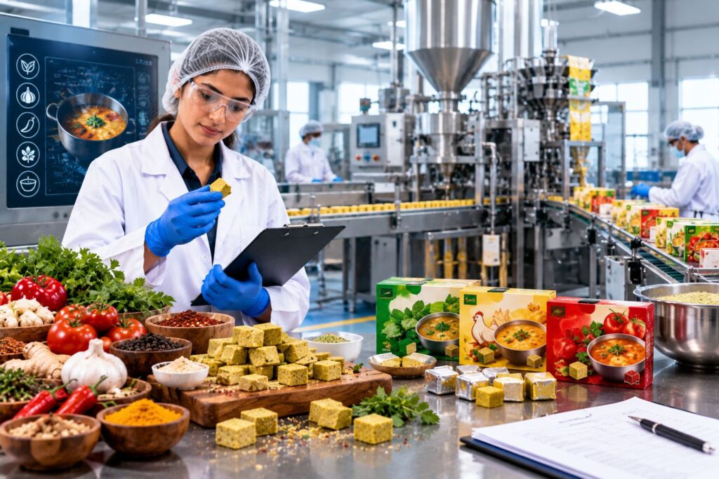 Seasoning cubes manufacturing plant with production and packaging equipment in India