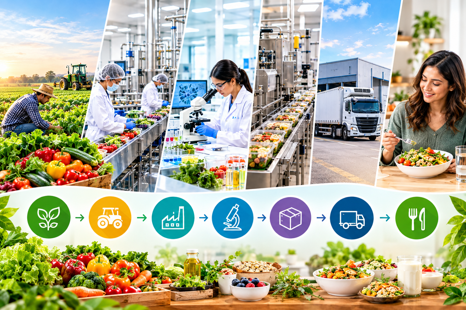 Farm to fork food processing and supply chain from farm to consumer