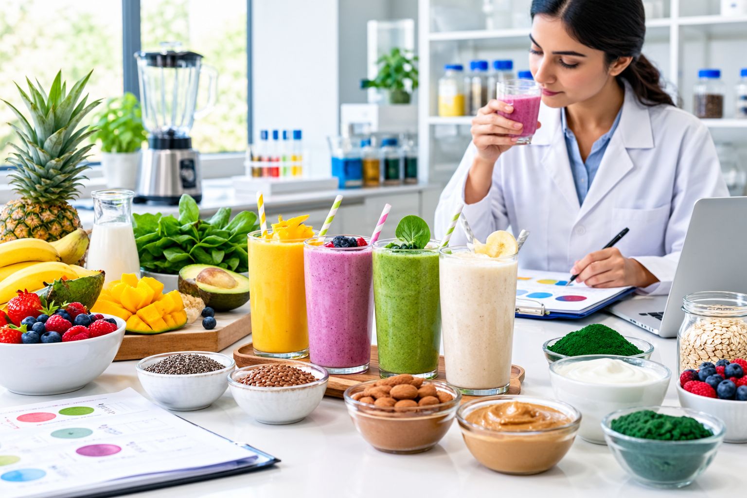 Smoothie formulations with fruits, vegetables, protein, seeds and healthy ingredients