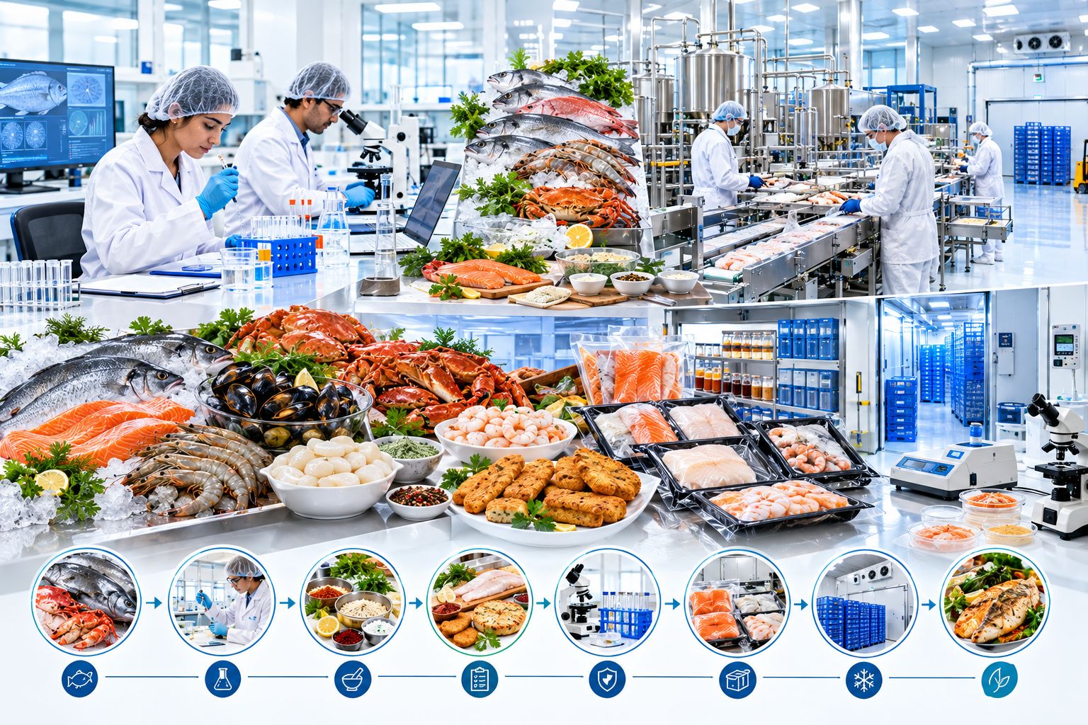 Seafood product development facility with R&D and processing equipment