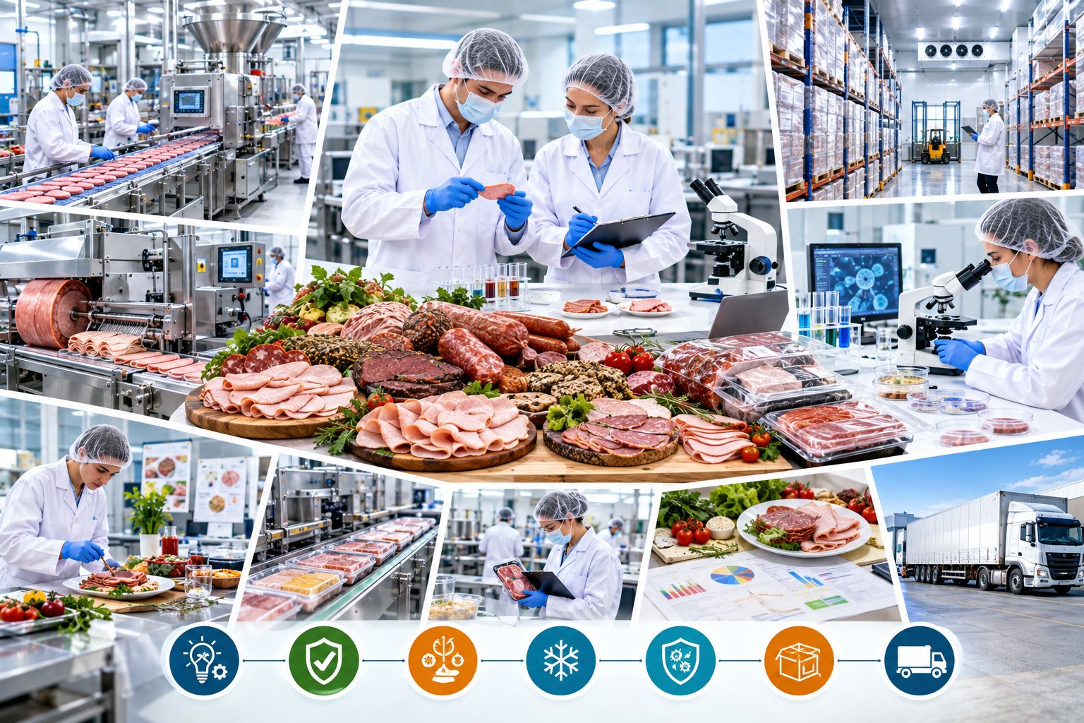 Cold cuts production facility with food technologists, quality testing, and cold-chain management