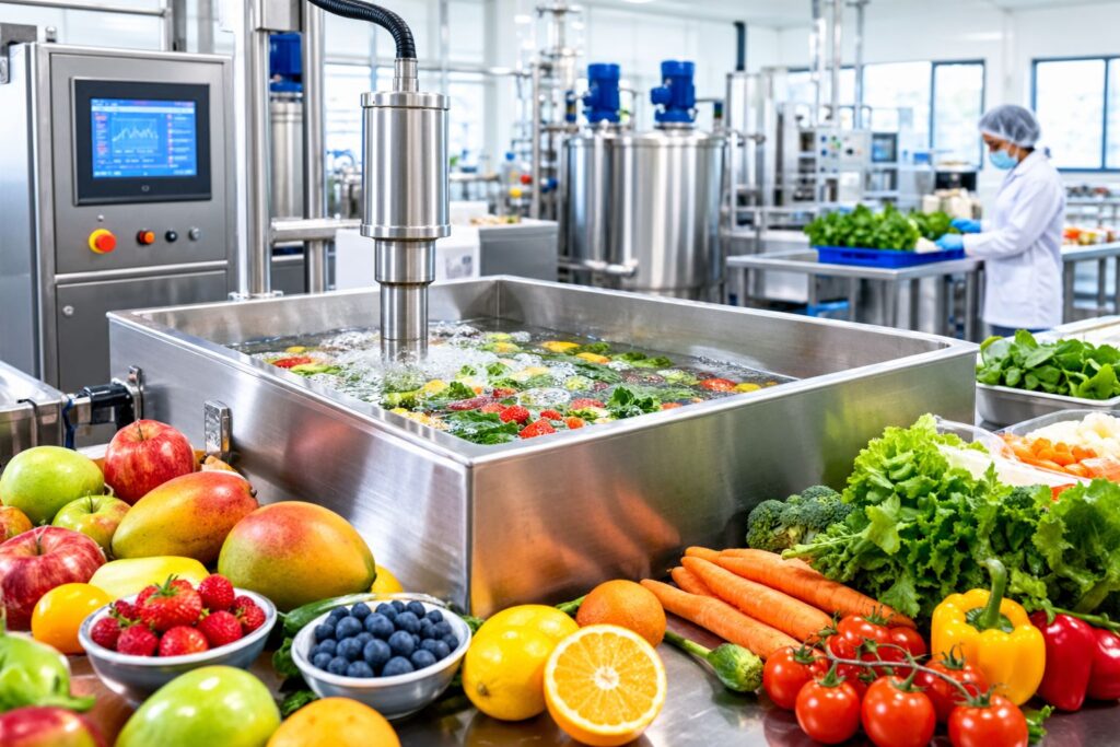 Ultrasound technology used in fruits and vegetables processing
